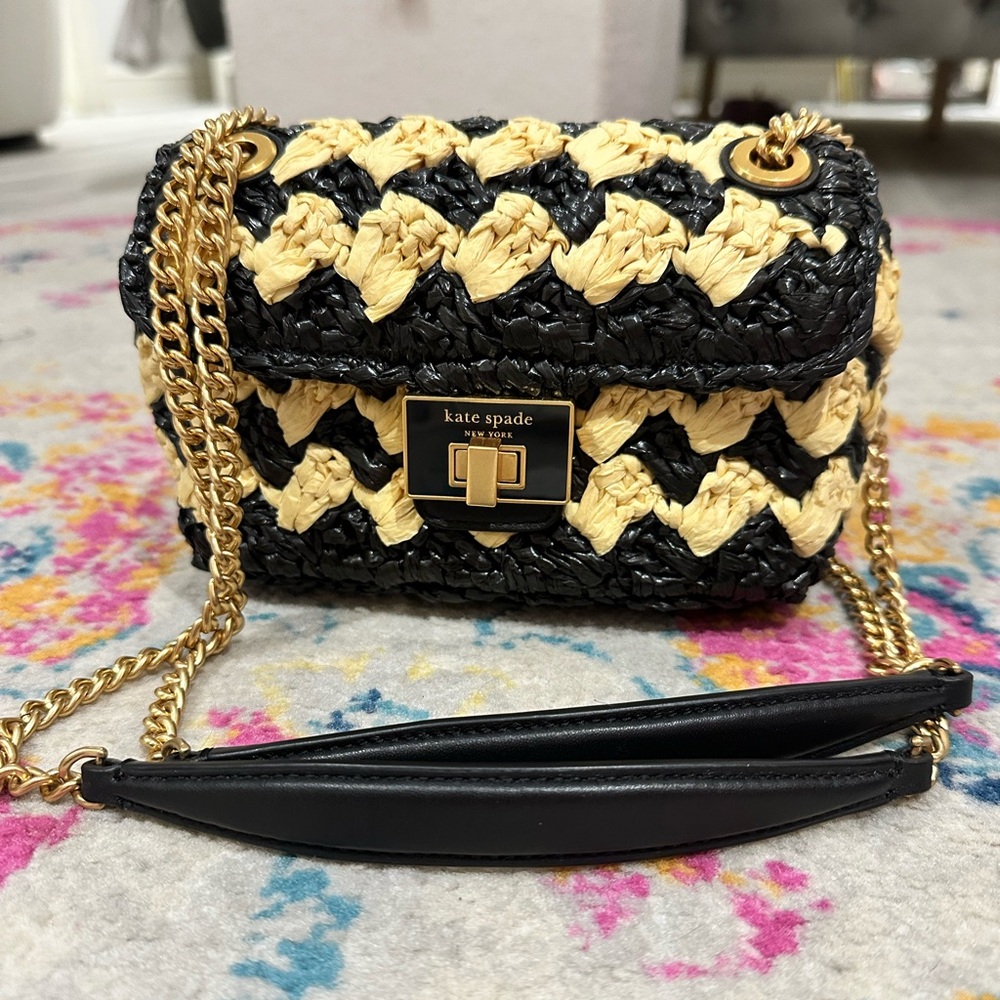 Kate spade raffia checkered crossbody purse